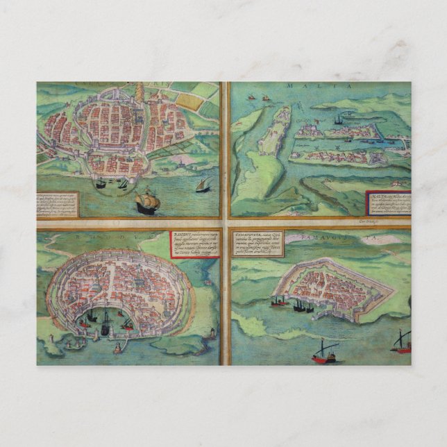Carte Postale Map of Calais, Malte, Rhodes, et Famagusta, from (Devant)