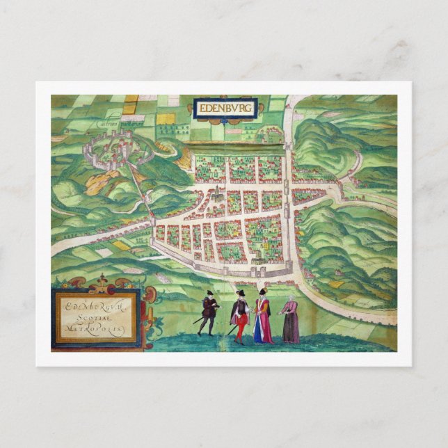 Carte Postale Map of Edinburgh, from 'Civitates Orbis Terrarum' (Devant)