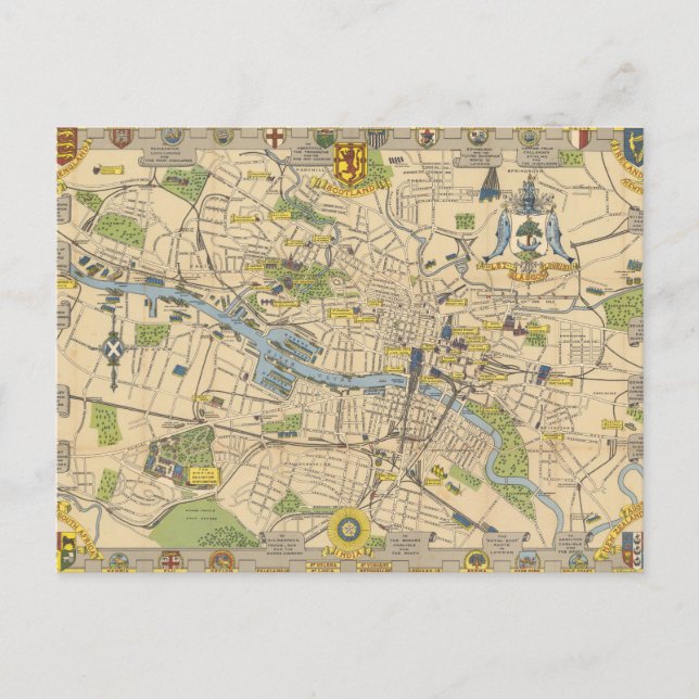 Carte Postale Map of Glasgow, Angleterre (Devant)