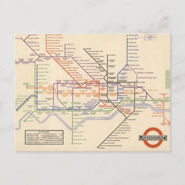 Carte Postale Map of London's Underground Railways (Devant)