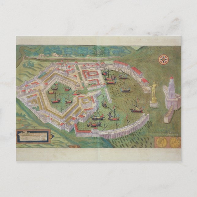 Carte Postale Map of Ostia, from 'Civitates Orbis Terrarum' by G (Devant)