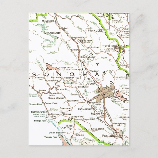 Carte Postale Map of Sonoma County CA Postcard (Devant)
