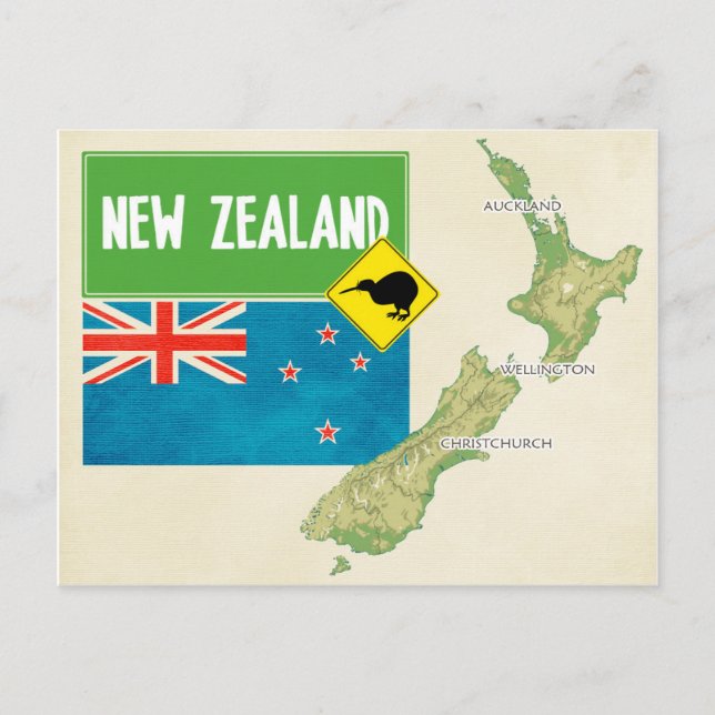Carte Postale MAP POSTCARDS ♥ Nouvelle-Zélande (Devant)