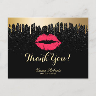 Carte Postale Maquillage Artiste Gold Drips Red Lips Salon Merci