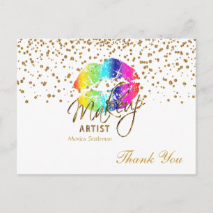 Carte Postale Maquillage Artiste Lèvres arc-en-ciel sur blanc