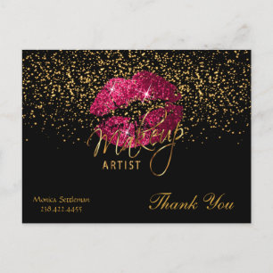 Carte Postale Maquillage Artiste Lèvres roses chaudes sur noir