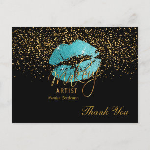 Carte Postale Maquillage Artiste Lèvres Turquoises sur Noir