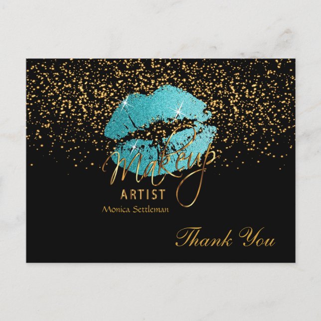 Carte Postale Maquillage Artiste Lèvres Turquoises sur Noir (Devant)