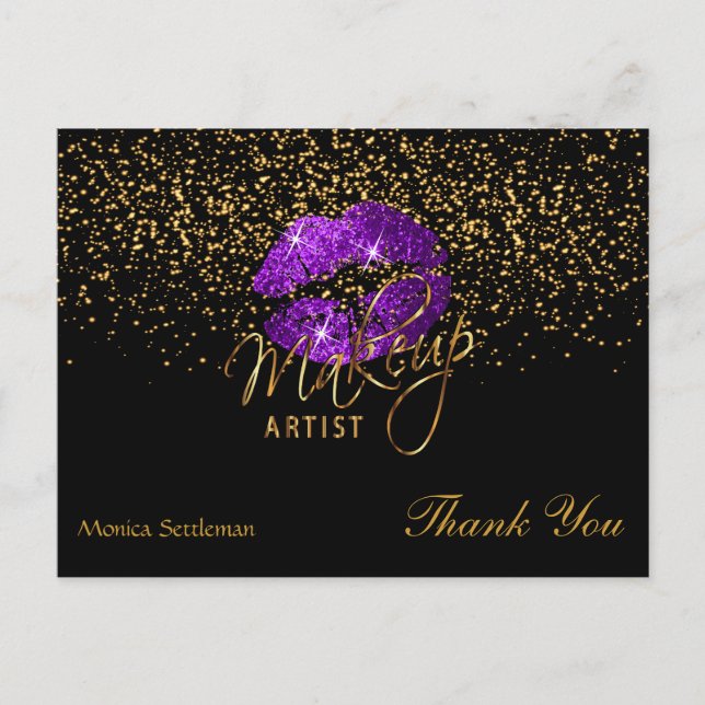 Carte Postale Maquillage Artiste Lèvres violettes sur Noir (Devant)