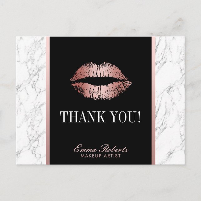 Carte Postale Maquillage Artiste Rose Gold Lips Marbre Merci (Devant)