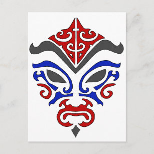 Carte Postale Maquillage bleu rouge de la tribu japonaise Kabuki