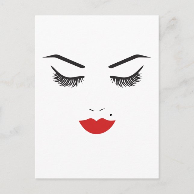 Carte Postale Maquillage de beauté visage cils et lèvres rouges  (Devant)