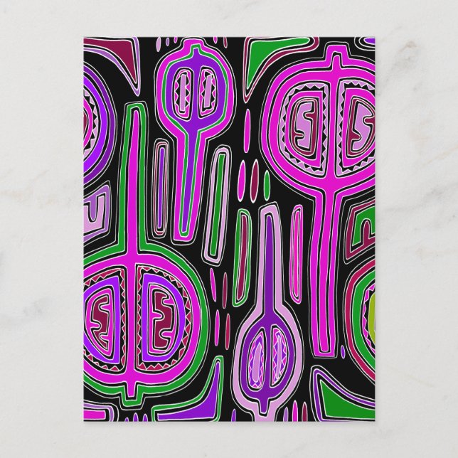 Carte Postale Maracas de Gourd Indien Kuna - Violet Vert (Devant)