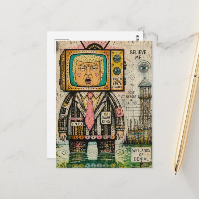 Carte Postale Marais d'algues drôle Antitrump Collage de médias  (Devant/Arrière en situation)