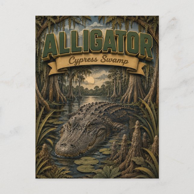 Carte Postale Marais de cyprès alligator POPCUT (Devant)