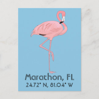 Carte Postale Marathon FL Keys Flamant rose Latitude Longitude
