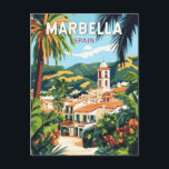 Carte Postale Marbella Espagne Illustration Voyage Art Vintage<br><div class="desc">Marbella conception de déplacement vectoriel rétro. Marbella,  une ville côtière glamour sur la Costa del Sol espagnole,  est connue pour ses plages dorées,  ses stations de luxe et sa vie nocturne animée.</div>