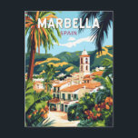 Carte Postale Marbella Espagne Illustration Voyage Art Vintage<br><div class="desc">Marbella conception de déplacement vectoriel rétro. Marbella,  une ville côtière glamour sur la Costa del Sol espagnole,  est connue pour ses plages dorées,  ses stations de luxe et sa vie nocturne animée.</div>