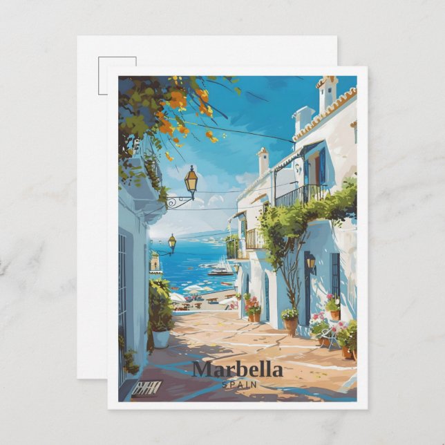 Carte Postale Marbella Espagne Vintage voyage d'art (Devant / Derrière)