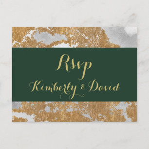 Carte Postale Marble Green et Gold Wedding rsvp