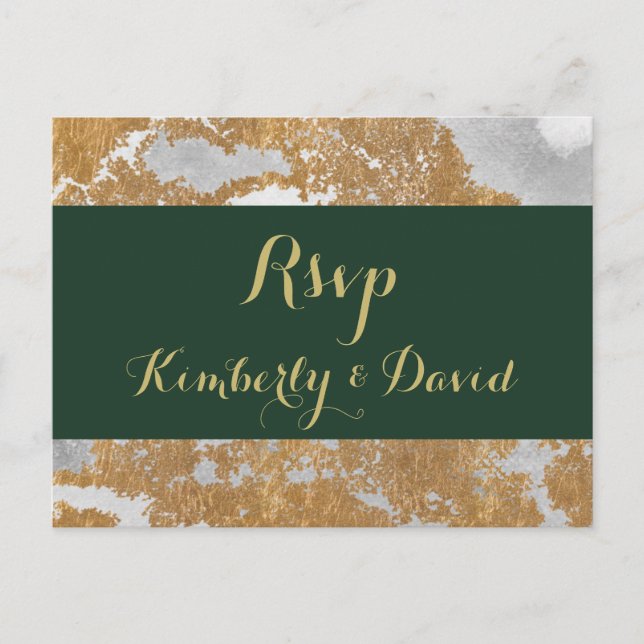 Carte Postale Marble Green et Gold Wedding rsvp (Devant)