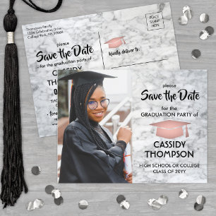 Carte Postale Marbre blanc & Pink Graduation Photo Enregistrer l