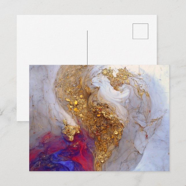 Carte Postale Marbre Blanc Tourbillon avec Or Liquide (Devant / Derrière)