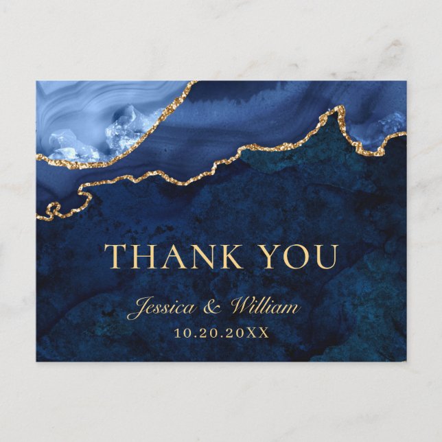 Carte Postale Marbre doré moderne Agate Mariage Merci (Devant)
