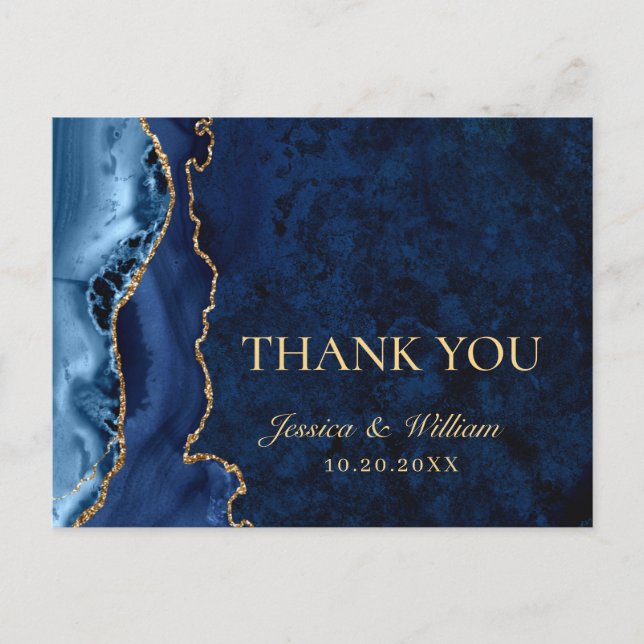 Carte Postale Marbre doré moderne Agate Mariage Merci (Devant)