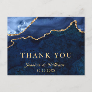 Carte Postale Marbre doré moderne Agate Mariage Merci