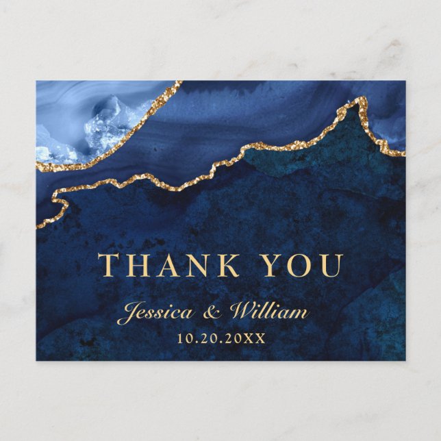 Carte Postale Marbre doré moderne Agate Mariage Merci (Devant)