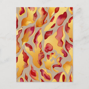 Carte Postale Marbre Liquide Abstrait Or Rouge