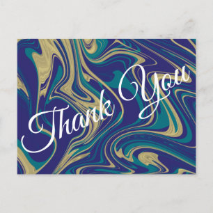 Carte Postale Marbre Liquide Faux Or Bleu Verdâtre Merci