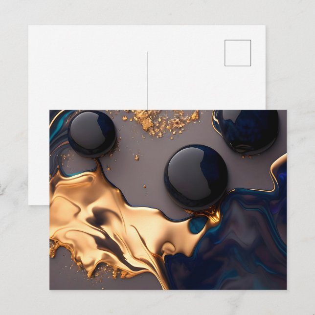 Carte Postale Marbre Liquide Or de Minuit (Devant / Derrière)