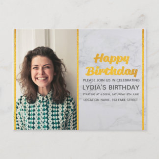Carte Postale Marbre & Or Photo Invitation Anniversaire