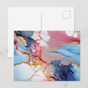 Carte Postale Marbre Pastel à l'Élégance Dorée