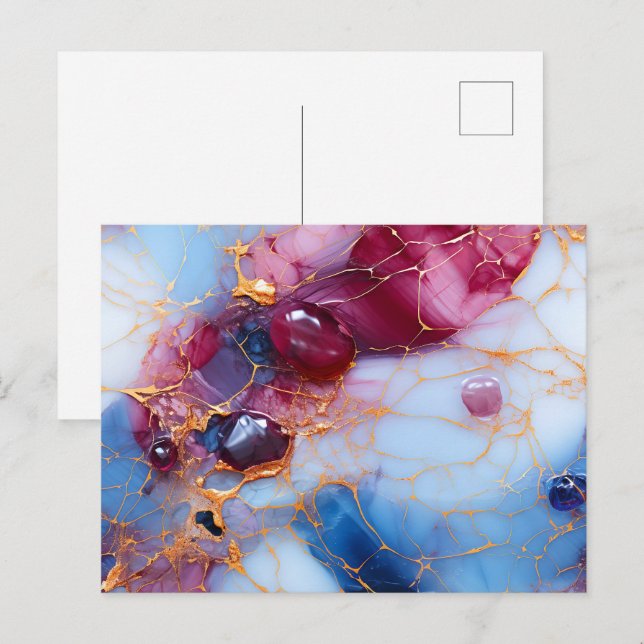 Carte Postale Marbre rose et saphir avec veines dorées (Devant / Derrière)