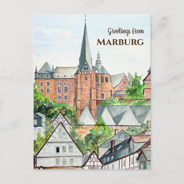 Carte Postale Marburg Altstadt Allemagne Peinture Townscape (Devant)