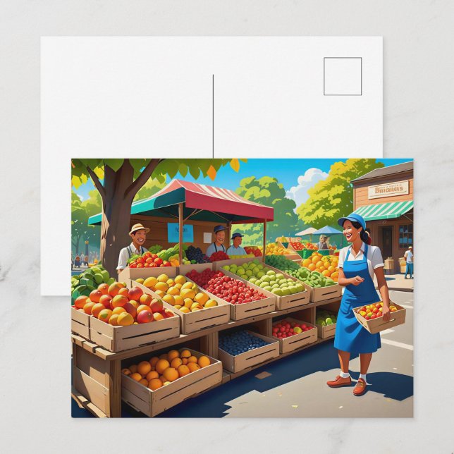 Carte Postale Marchands de fruits frais amusants (Devant / Derrière)