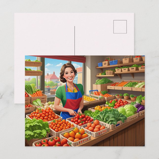 Carte Postale Marchands de légumes frais mignons  (Devant / Derrière)
