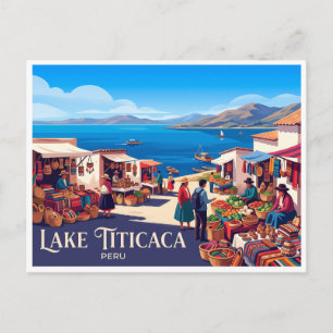 Carte Postale Marché au bord du lac Titicaca à Puno Pérou