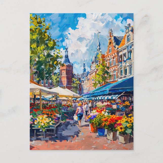 Carte Postale Marché aux fleurs avec bâtiments historiques Fanta (Devant)