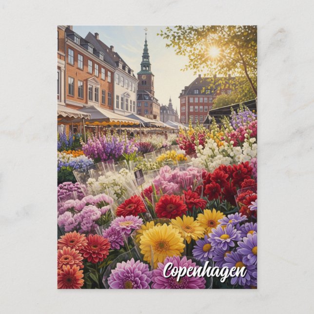Carte Postale Marché aux fleurs de Copenhague Danemark Voyage (Devant)