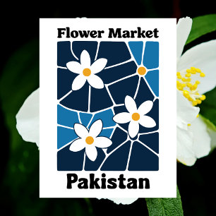 Carte Postale Marché aux fleurs du Pakistan Jasmin blanc & Bleu
