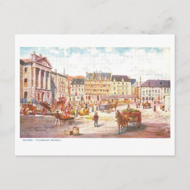 Carte Postale Marché Champlain vintage à Québec, Canada, (Devant)