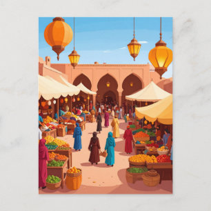 Carte Postale Marché coloré Souk avec Lanternes Retro Voyage