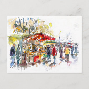 Carte Postale Marché de Berlin Mitte à l'aquarelle