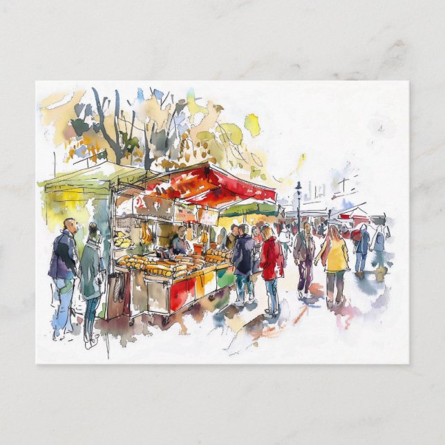 Carte Postale Marché de Berlin Mitte à l'aquarelle (Devant)