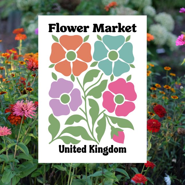 Carte Postale Marché de fleurs du Royaume-Uni Jardin de coquelic (United Kingdom Flower Market Colorful Poppy Garden Postcard
)