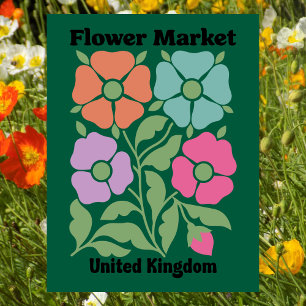 Carte Postale Marché de fleurs du Royaume-Uni Poppy Floral Color